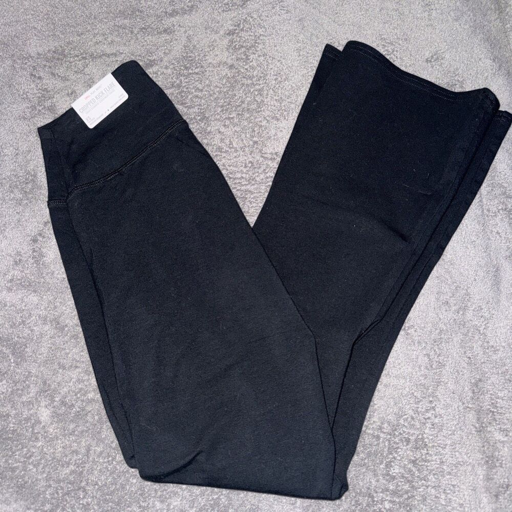 Aerie Chill Cropped Kick Flare Ribbed Pant, XS, Black - NWT